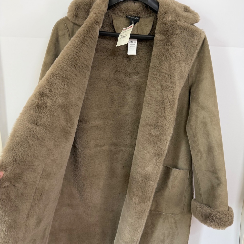 Rachel Zoe Womens Taupe Faux Suede & Fur Trim Coat Jacket Small NWT Soft Luxury - Picture 10 of 10